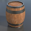 Rustic Wooden Barrel With Black Metal Hoops On Gray Surface Design 3d model