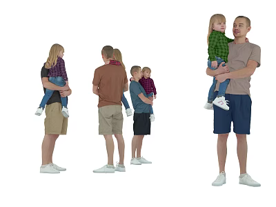 Adults Holding Children In Various Poses Together 3d model