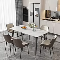 Elegant Modern Restaurant Dining Area With Marble Dining Table And Beige Chairs And Kitchen Appliances