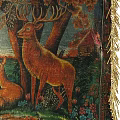 Nature Inspired Square Rug with Deer Trees River Cabin and Fringed Edges