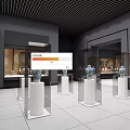 Museum Exhibition Hall With Glass Display Cases And Ceramic Vases On Pedestals