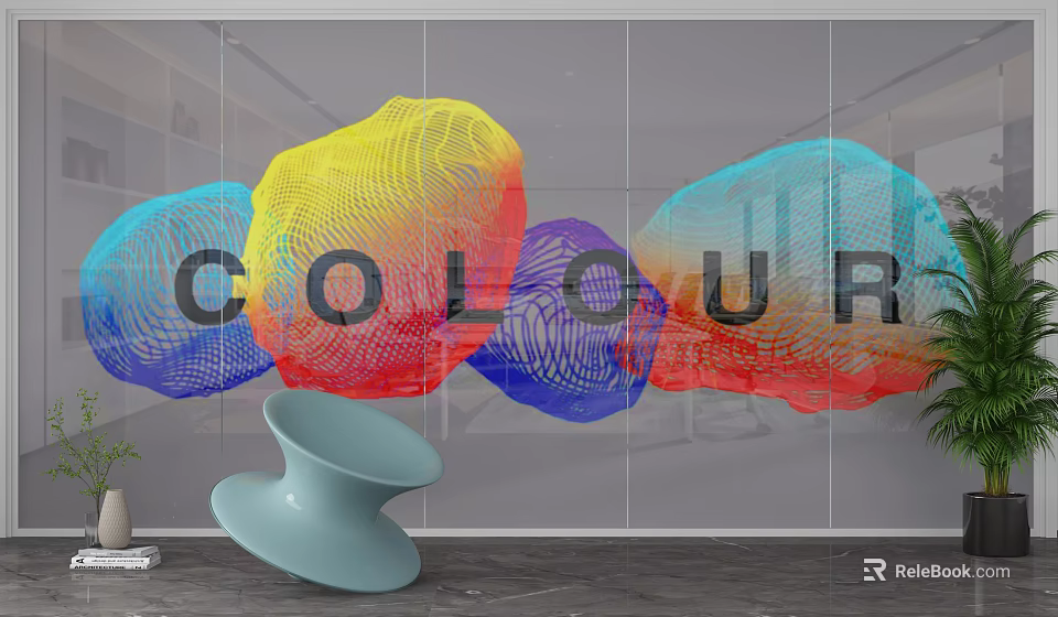 Colorful Mesh Partition With Modern Interior Decor And Colour Theme Design 3d model 