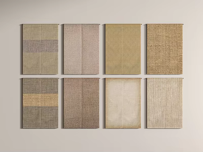 Assorted Fabric Curtain Samples With Diverse Textures And Natural Color Tones 3d model