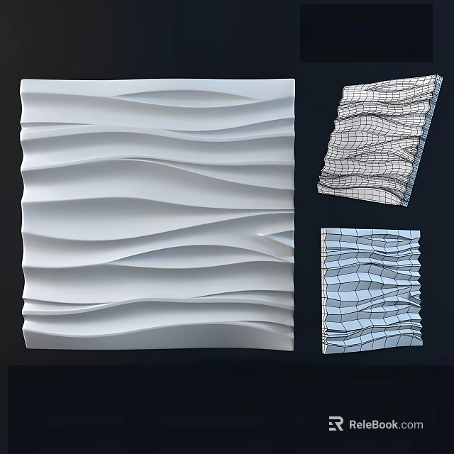 Modern White Wavy 3D Wall Decor Panel With Grid Structure Design 3d model 