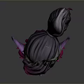 3D Elf Game Movie Character With Horned Headdress Gray Purple Pink Hair Green Glowing Eyes