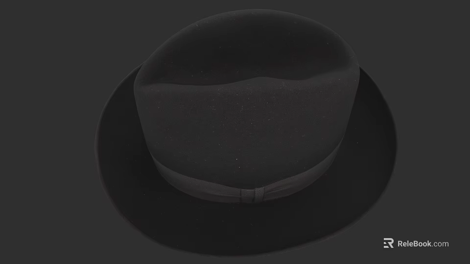 Stylish Black Hat With Round Crown Wide Brim And Fabric Material 3d model 