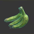 Fresh Bunch of Green Bananas with Brown Spots on Dark Background