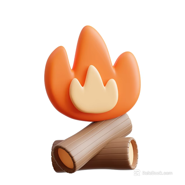 Decorative Ornament Decoration Set With Orange Flame Shaped Top And Stacked Wood Logs 3d model 