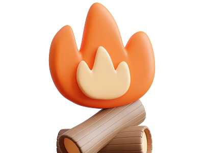 Decorative Ornament Decoration Set With Orange Flame Shaped Top And Stacked Wood Logs 3d model