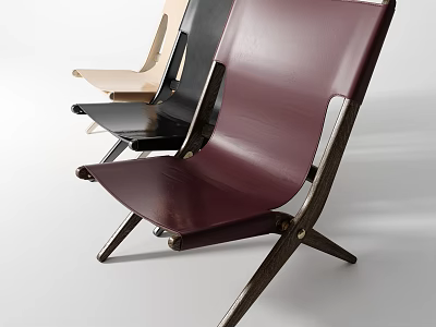 Modern Leather Lounge Chair With Wooden Frame Burgundy Black Beige Colors And Cross Leg Design 3d model