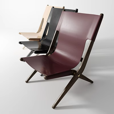 Modern Leather Lounge Chair With Wooden Frame Burgundy Black Beige Colors And Cross Leg Design 3d model