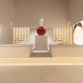 Modern Beauty Hair Salon with Green Walls Red Decorations Gold Lettering White Reception and Sculpture