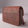Brown Leather Shoulder Bag With Textured Surface And Gold Zipper Design