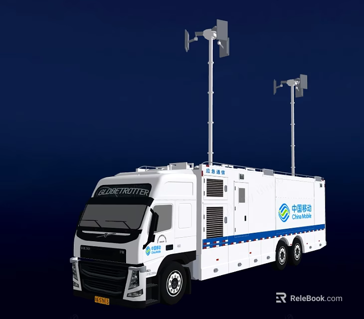 China Tower White Utility Vehicle With Tall Antenna Masts And Telecom Equipment 3d model 