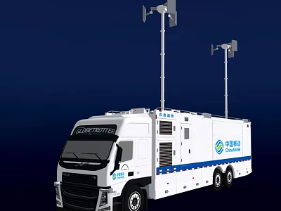 China Tower White Utility Vehicle With Tall Antenna Masts And Telecom Equipment 3d model