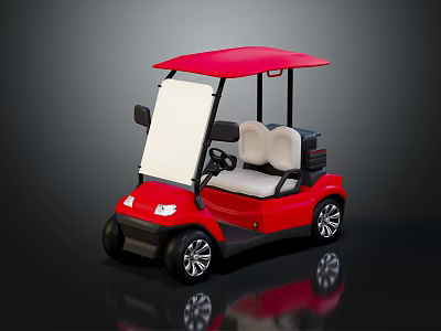 Red Golf Cart With Red Roof White Seats And Reflective Surface 3d model