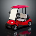 Red Golf Cart With Red Roof White Seats And Reflective Surface