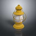 Vintage Yellow Candle Lantern With Metal Frame Glass Shade And Decorative Base