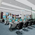 Modern Security Control Room Interior With Multiple Monitors Workstations Ergonomic Chairs And Ceiling Lights 3d model