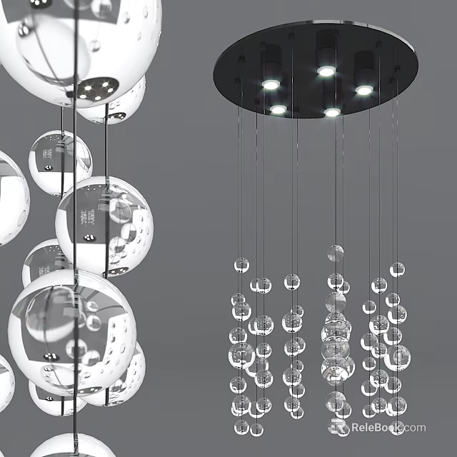 Modern Luxury Spherical Chandelier With Transparent Glass Balls Multiple Hanging Design 3d model 