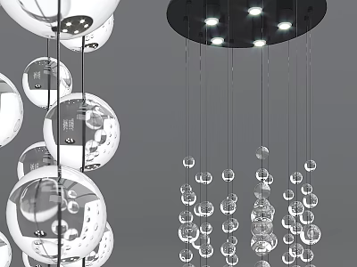 Modern Luxury Spherical Chandelier With Transparent Glass Balls Multiple Hanging Design 3d model