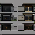 Modern Chinese Style Entrance Gates With Various Designs Wall Lamps And Green Plants