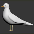 White Bird with Yellow Beak and Legs Standing on Black Surface Against Gray Background