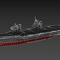 Detailed Aircraft Carrier Model With Gray Flight Deck And Red Hull Structures