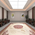 Spacious Conference Room With Patterned Carpet Leather Sofas And Marble Backdrop 3d model