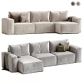Elegant Modern L Shaped Velvet Sofas With Beige Gray Tones And Accent Pillows 3d model