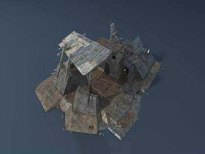 Ancient Dilapidated Building Structure With Weathered Stone Roofs And Broken Walls 3d model