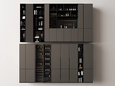 Modern Wine Cabinet With Glass Shelves Wine Bottle Storage And Closed Cabinets 3d model