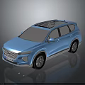 Blue Modern SUV with Sunroof Sleek Exterior Design and Shiny Reflection on Dark Surface