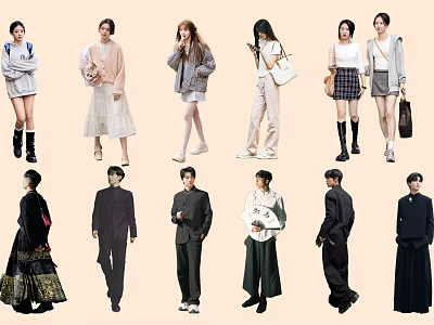 Group of People in Stylish Fashionable Outfits with Various Clothing Styles 3d model