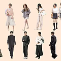 Group of People in Stylish Fashionable Outfits with Various Clothing Styles