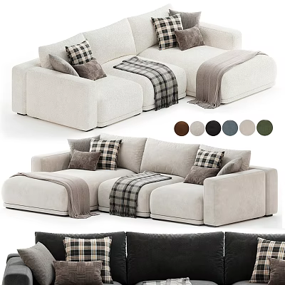 Modern Sectional Multi Seater Sofa With Plush Pillows Cozy Blankets And Various Color Options 3d model