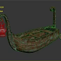 Vintage Wooden Boat With Weathered Hull Curved Bow Stern Decorations And Hanging Glass Lantern