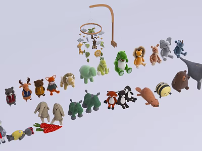 Various Soft Plush Animal Dolls Including Giraffe Lion Elephant And Mobile 3d model