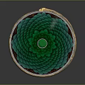 Round Green Lotus Pattern Clothing Accessory With Central Emerald Gemstone And Gold Edge