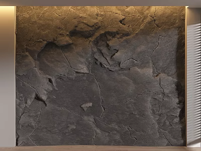 Natural Stone Wood Wall Interior Design With Textured Surface And Wooden Accents 3d model