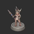 Mythical Armored Warrior Character With Horned Helmet And Spear On Stone Base