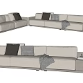 Modern Light Gray Modular Sofa Set With Plaid Throw Pillows And Blanket 3d model