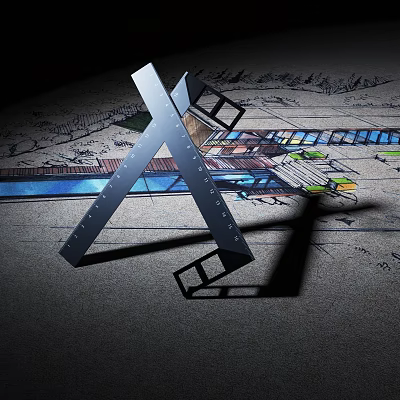 Metal A Frame Hardware Tool with Clear Scales for Carpentry and Architectural Design Drawings 3d model