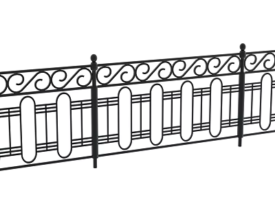 Black Iron Railing With Curved Scroll Designs And Vertical Oval Panels 3d model