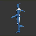 Sleek Blue And Silver Game Movie Character With Metallic Armor And Red Chest Emblem