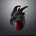 Gray Dragon Head Featuring Red Neck Horns Spikes And Blue Eyes