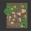 Cartoon Medieval Castle Village Design With Towers Cottages And Green Trees