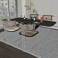 Modern Dining Table Set With Woven Chairs Metal Frame And Decorative Items By Window Blinds 3d model