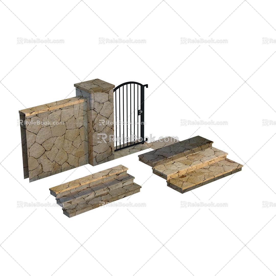 Iron door steps of enclosure wall 3d model