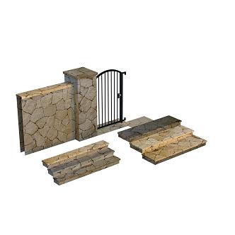 Iron door steps of enclosure wall 3d model